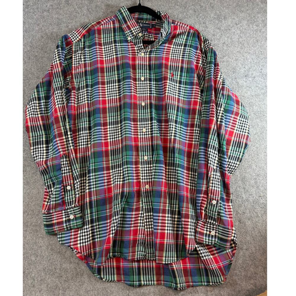 VTG Ralph Lauren Blaire Button Down Shirt Men Red Plaid Long Sleeve Cotton Large